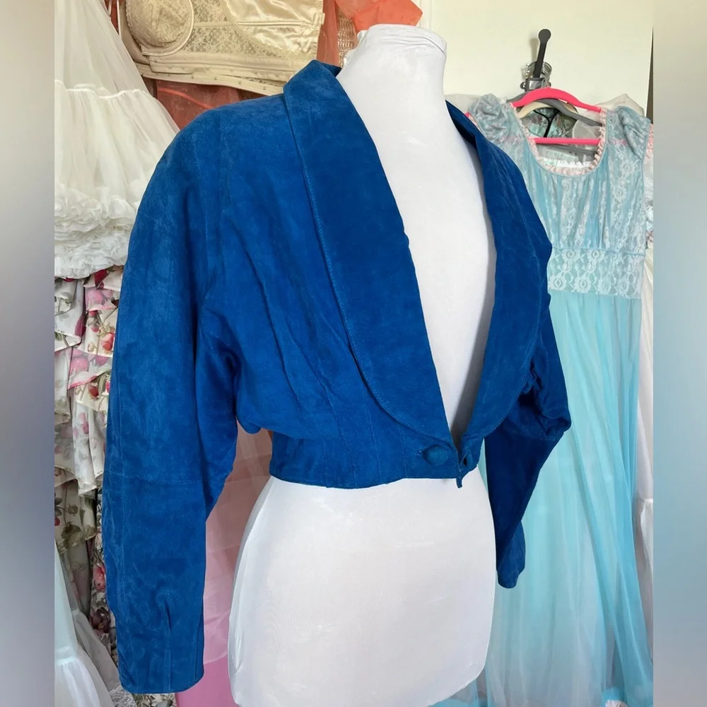 Wilson’s Leather Vintage 80s blue suede cropped leather jacket - Picture 3 of 9